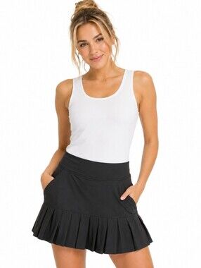 NWT Moteepi Black Pleated Active Skort - Women's Tennis Skirt (Sz:xl 16-18)